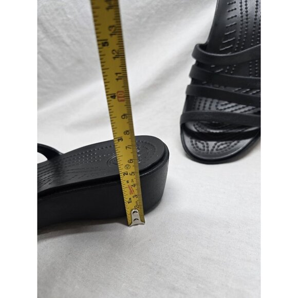 Crocs Rhonda Wedge Sandals Slip-On Strappy Slides Open Toe Black Women's Size 6 - Picture 6 of 6
